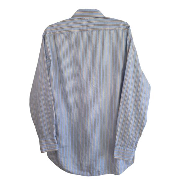 Faconnable Dress Shirt 17.5 L Blue Cream Stripe 100% Cotton Made in USA Button - Picture 3 of 7